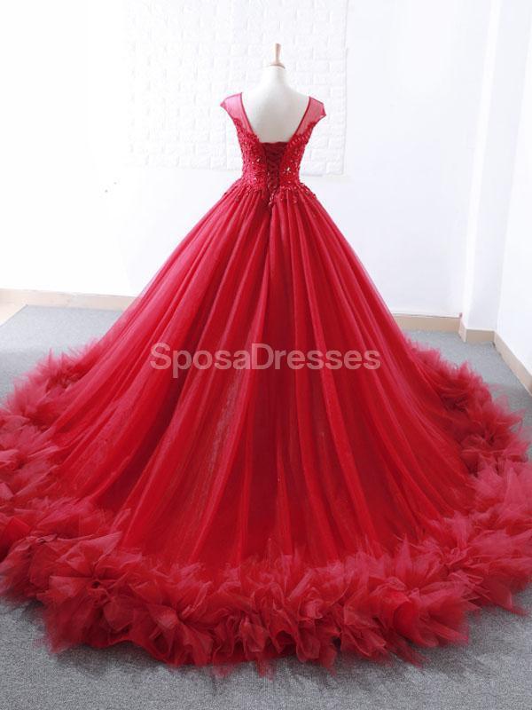 Cap Μανίκια βολάν κόκκινο φόρεμα μπάλα βράδυ prom φορέματα, βραδινό κόμμα prom φορέματα, 12265