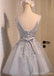 V Ausschnitt Zwei Träger Graue Spitze Perlen Homecoming Prom Kleider, Erschwingliche Kurze Party Prom Kleider, Perfekte Homecoming Kleider, CM288