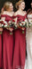 Hors de l'Épaule Bretelles Spaghetti Rouge de Longues Robes de Demoiselle d'honneur en Ligne, pas Cher Robes de Demoiselles d'honneur, WG742
