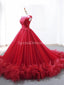 Cap Μανίκια βολάν κόκκινο φόρεμα μπάλα βράδυ prom φορέματα, βραδινό κόμμα prom φορέματα, 12265