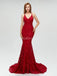 Sexy Backless Maroon Lace Mermaid Long Custom Evening Prom Dresses, 17396