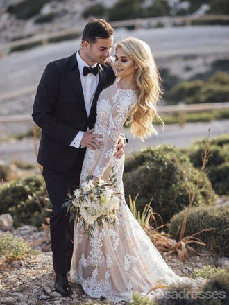 Manches longues en Dentelle Sirène Robes de Mariée en Ligne, pas Cher Plage Robes de Mariée, WD475