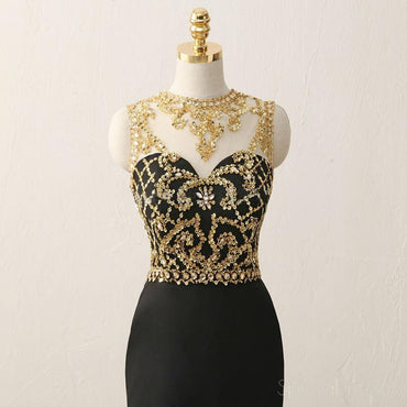 Sexy Voir À Travers Or Fortement Perlé Noir Robes De Soirée De Bal, Populaire 2018 Partie Robes De Bal, Personnalisé Longues Robes De Bal, Pas Cher Formelle Robes De Bal, 17203