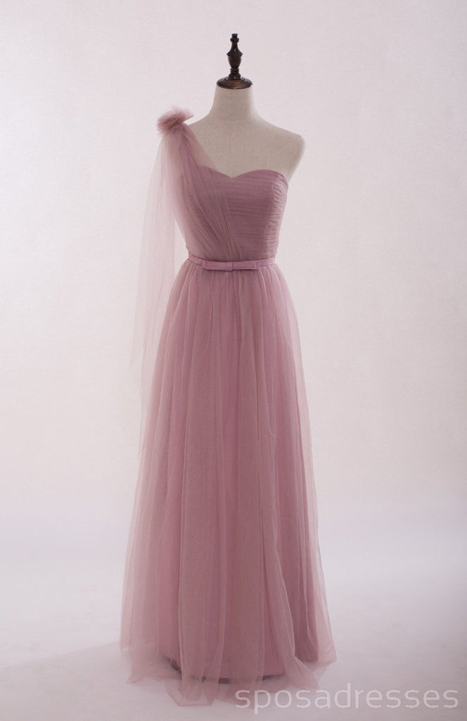 Tul suave rosado polvoriento elegante descoordinado vestidos de la dama de honor largos, vestidos de la dama de honor largos de encargo baratos, vestidos de la dama de honor económicos, BD013