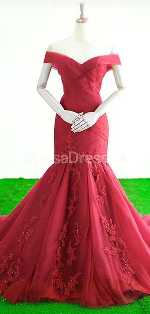 Off Ώμος Κόκκινο Γοργόνα Βράδυ Prom Φορέματα, Βραδινό Κόμμα Prom Φορέματα, 12266