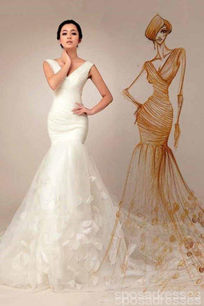 Από τον Ώμο Βαθύ Β Neckline Γαμήλια Φορέματα Γοργόνα, Απλό Μακρύ Έθιμο Γαμήλιες Εσθήτες, Προσιτές Νυφικά Φορέματα, 17094