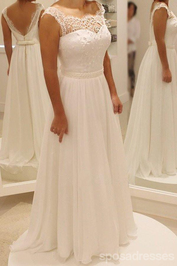 Cap Sleeve Lake Beach Wedding Dresses, 2017 Chiffon Long προσαρμοσμένα νυφικά, Affordable Bridal Dresses, 17096