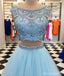 Σέξι δύο κομμάτια cowl βαριά χάντρες μπλε μακριά φορέματα prom βράδυ, φτηνά γλυκά 16 φορέματα, 18443