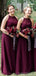 Robes de demoiselle d'honneur longues en mousseline de soie prune licou en ligne, robes de demoiselles d'honneur pas chères, WG743