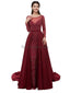Μακριά Μανίκια Σκούρο Κόκκινο σε μεγάλο Βαθμό διακοσμημένα με Χάντρες Βραδινά Φορέματα Prom, Βράδυ Πάρτι, Φορέματα Prom, 12100