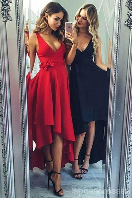 Υψηλά χαμηλά Β απλά χαριτωμένα κόκκινα φορέματα Homecoming λαιμών 2018, CM560