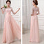 Πιο δημοφιλή Junior Μισό Μανίκι Top Seen-Through Lace Prom Dress Blush Pink Long Bridesmaid Dresses, WG27