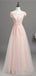 Pale Pink Off Shoulder Lace A-line Long Evening Prom Dresses, Cheap Sweet 16 Vestidos, 18352