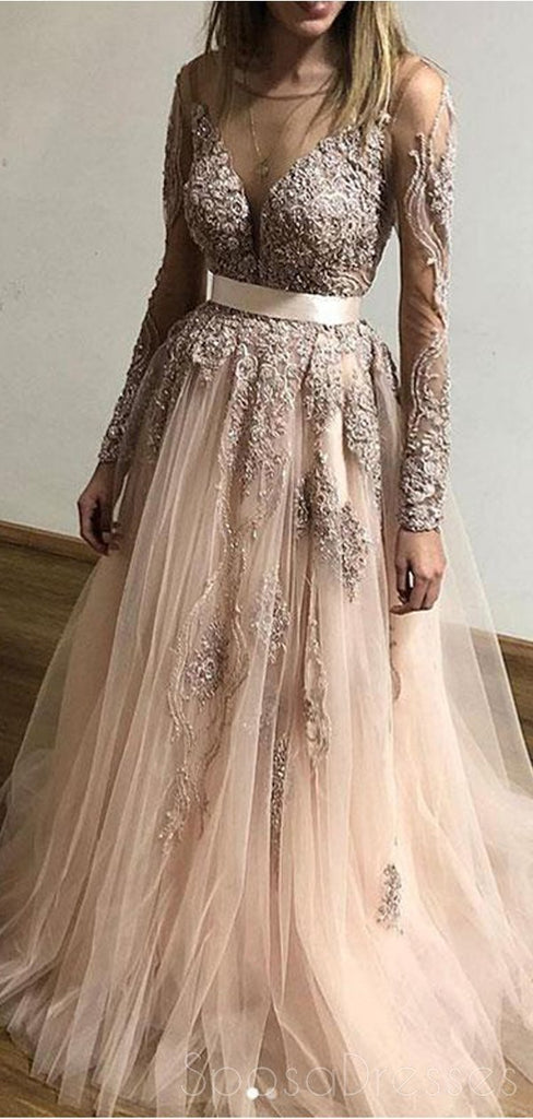 Δημοφιλή Μακριά Μανίκια Lace Φθηνό Long Evening Prom Φορέματα, Προσαρμοσμένη Sweet16 Φορέματα, 18414