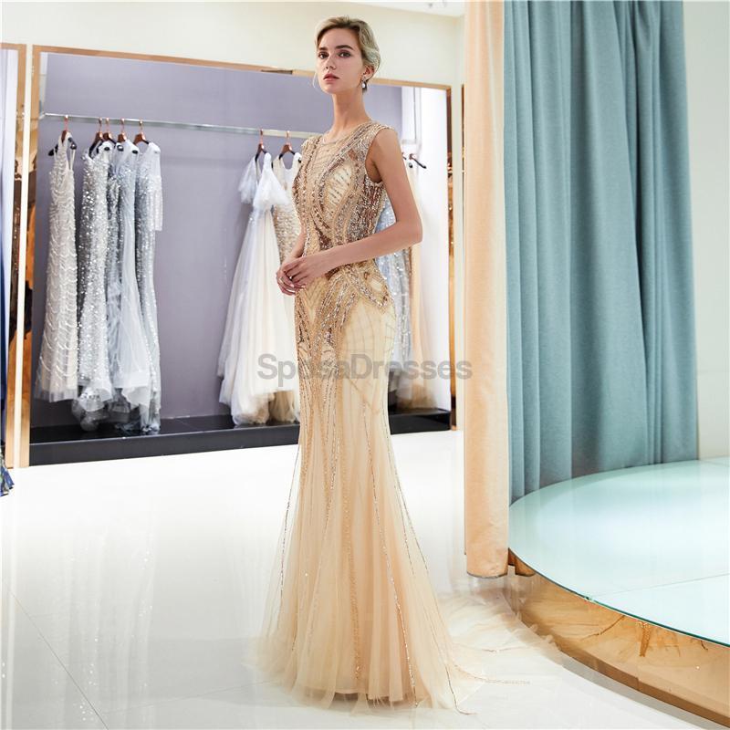 Χρυσό Κόσμημα Rhinestone μεγάλο Βαθμό Beaded Γοργόνα Βράδυ Φορέματα Prom, Βράδυ Πάρτι, Φορέματα Prom, 12040
