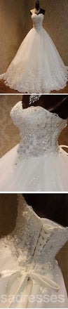 Luxe Sweetheart strass Perlé Robes De Mariée En Dentelle blanche, Robe De Mariée En Tulle, WD0025