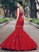 Φορέματα βραδινών χορού γοργόνας με κόκκινη τσέπη, Φορέματα βραδινού πάρτι, 12267