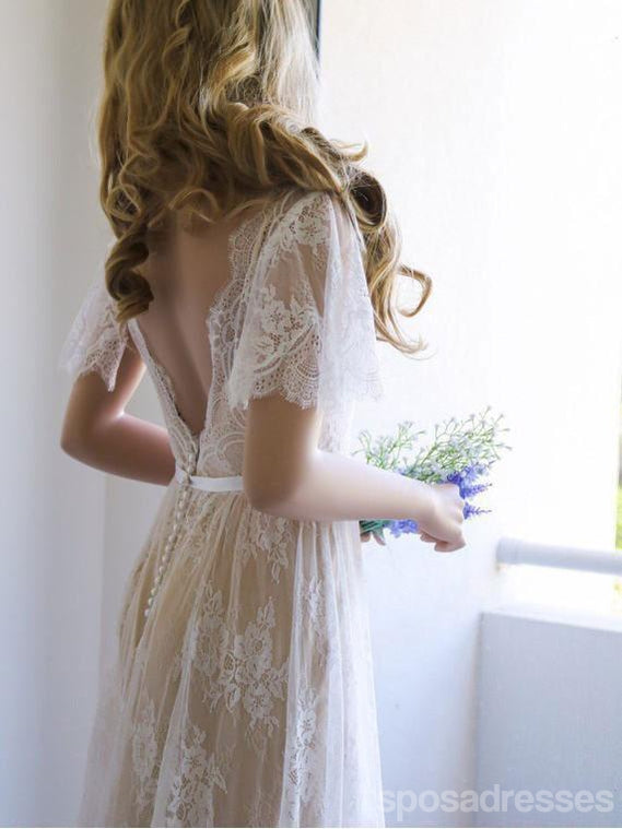 Πλέιν Λέις Καπ Σλίβες V-λαιμό Φθηνά Γαμήλια Φορέματα Online, Φθηνά Νυφικά Φορέματα, WD476