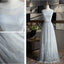 Mismatched Elegant Gray Lace Soft Tulle Long Bridesmaid Dresses,  BD014