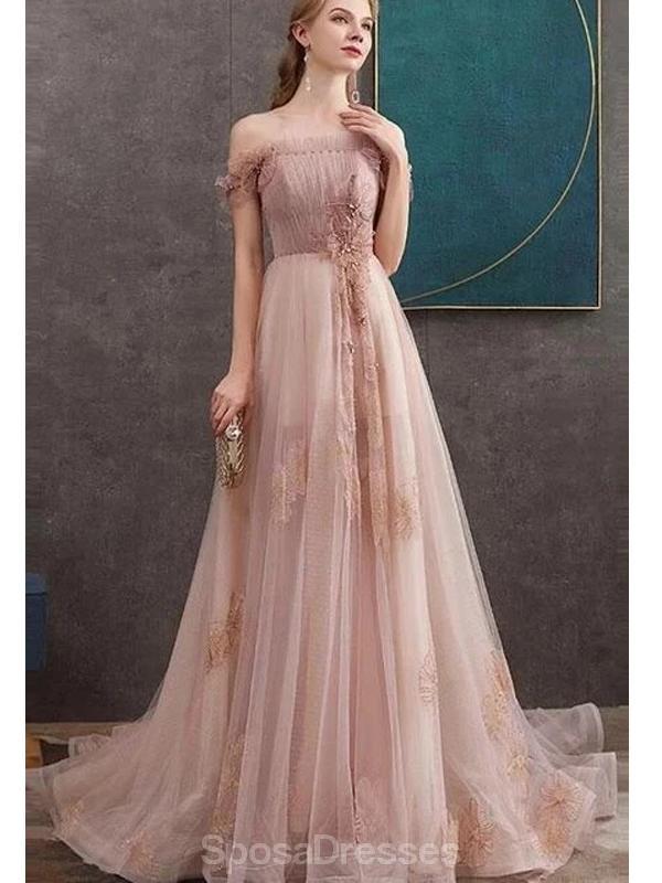 Blush Pink Off épaule longues robes de bal bon marché de soirée, robes de soirée, 12339
