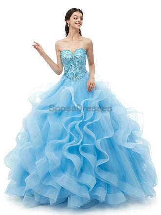 Sweetheart Blue Heavy Perled Quinceanera Robes, Robes de bal soirée, 12099