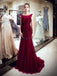 Scoop rouge foncé sirène perlée robes de bal de soirée, robes de soirée, 12062