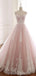 Robe de bal longue en dentelle rose pâle perlée A-ligne, Robe de soirée, 12209