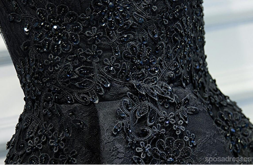 Two Straps Black Lace Heavily Beaded Homecoming Prom Dresses, Affordable Short Party Prom Dresses, Perfect Homecoming Dresses, CM264