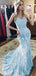 Hellblau Spitze Permaid Lange Abend Prom Dresses, Abend Party Prom Dresses, 12308