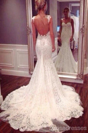 Sexy Backless Mermaid Lace Wedding Dresses, 2017 Long προσαρμοσμένα νυφικά, Affordable Bridal Dresses, 17109