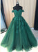 Off-Schulter-Emerald Green Lace A-line Langen Abend Prom Kleider Custom, 17428