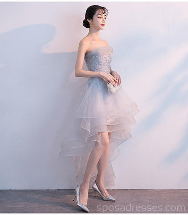 Υψηλό χαμηλό γκρι στράπλες φτηνά φορέματα homecoming σε απευθείας σύνδεση, φτηνά κοντά φορέματα prom, CM755