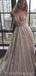 Sexy Backless Deep V Neck Sparkly A-ligne longues robes de bal de soirée, pas cher personnalisé Sweet 16 robes, 18563