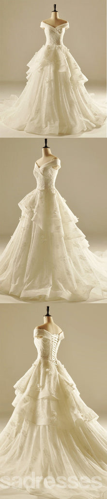 Από τα μακριά γαμήλια φορέματα ουρών δαντελλών Λαιμόκομματος ώμων Β, επί παραγγελία γαμήλια φορέματα, φτηνές γαμήλιες εσθήτες, WD219