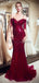 Off Ώμος Σκούρο Κόκκινο Χάντρες Γοργόνα Βράδυ Prom Φορέματα, Βραδινό Κόμμα Prom Φορέματα, 12064