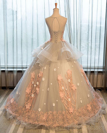 Μοναδικό δαντελλών χέρι-γίνοντα λουλουδιών γκρίζο Α φορέματα χορού βραδιού συνήθειας γραμμών ανοικτά πίσω Μακριά, 17425