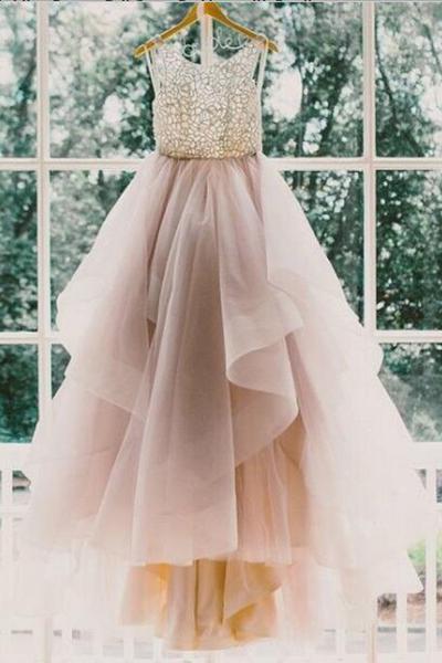 A line Scoop Neckline Organza Wedding Dresses,  2017 Long Custom Wedding Gowns, Affordable Bridal Dresses, 17115