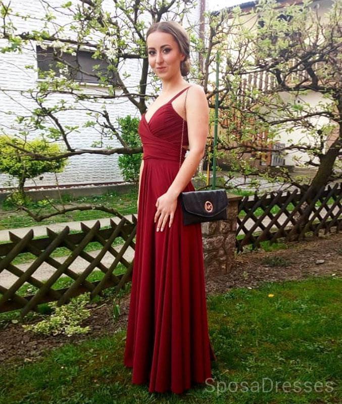 Simple Straps Open Back Long Evening Prom Dresses, Cheap Custom Sweet 16 robes, 18486