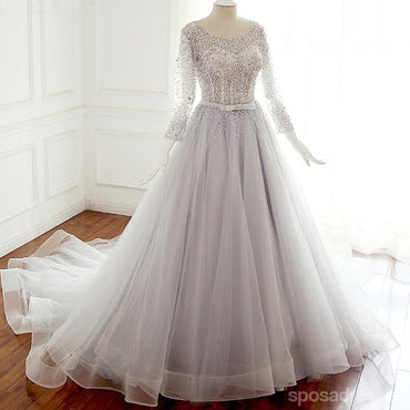 Vestidos de novia sexy de manga larga con espalda abierta y una línea con cuentas, vestidos de novia por encargo, vestidos de novia asequibles, WD257