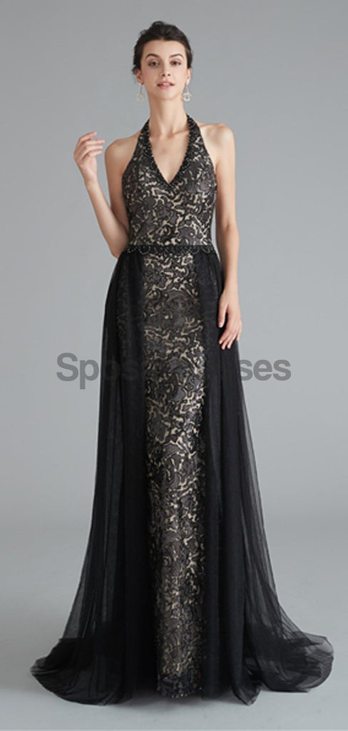 Sexy Halter Μαύρα Γοργόνα Lace Evening Prom Dresses, Evening Party Prom Dresses, 12124