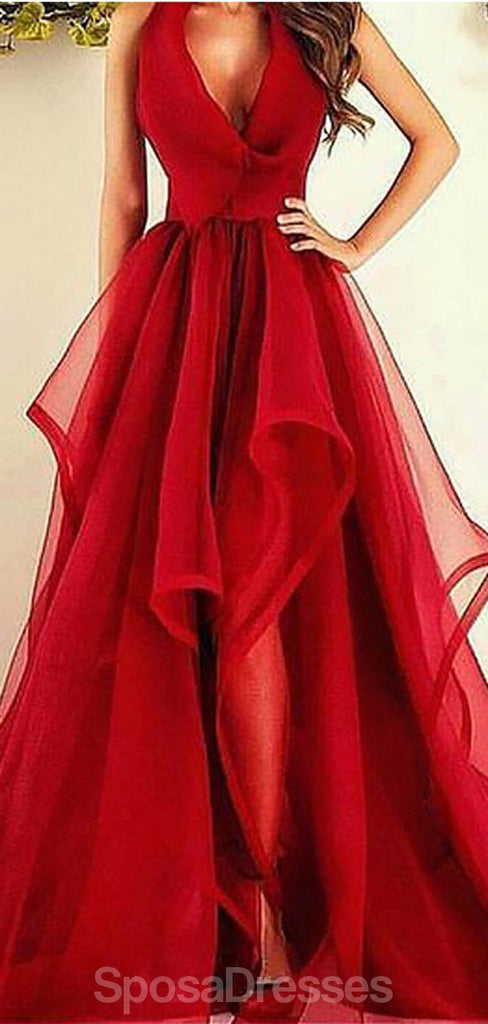 Χάλτερ Κόκκινη Πλευρά Σλιτ Ραφλς Μακρύ Φθηνό Βραδινό Χορό, Βραδινά Πάρτι Prom Φορέματα, 12343