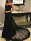 Αγαπημένη μαύρη δαντέλα A Line Long Evening Prom Dresses, 17506