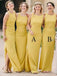Amarillo Laterales de la abertura de Sirena de Larga Baratos a la medida Vestidos de Dama de honor en Línea, WG272