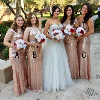 Mismatched Rose Gold Sequin Mermaid Long Cheap Bridesmaid Dresses Online, WG325