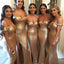 Παραπλανητικά Σέξι Πλευρά Slit Off Shoulder Gold Bridesmaid Φορέματα Online, WG326