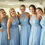 Μπλε Chiffon Halter Lace Φορτισμένα Φθηνά Μακριά Παράνυμφοι Φορέματα Σε Απευθείας Σύνδεση, WG359