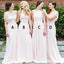 Vestidos de dama de honor largos baratos de gasa rosa pálida en línea, WG361