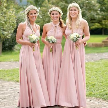 Chiffon rose Blush Cheap Long Bridesmaid Dresses en ligne, WG332