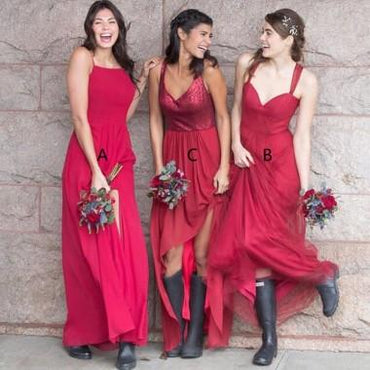 Fuchsia Mismatched Custom Made Cheap Long Bridesmaid Dresses Online, WG336
