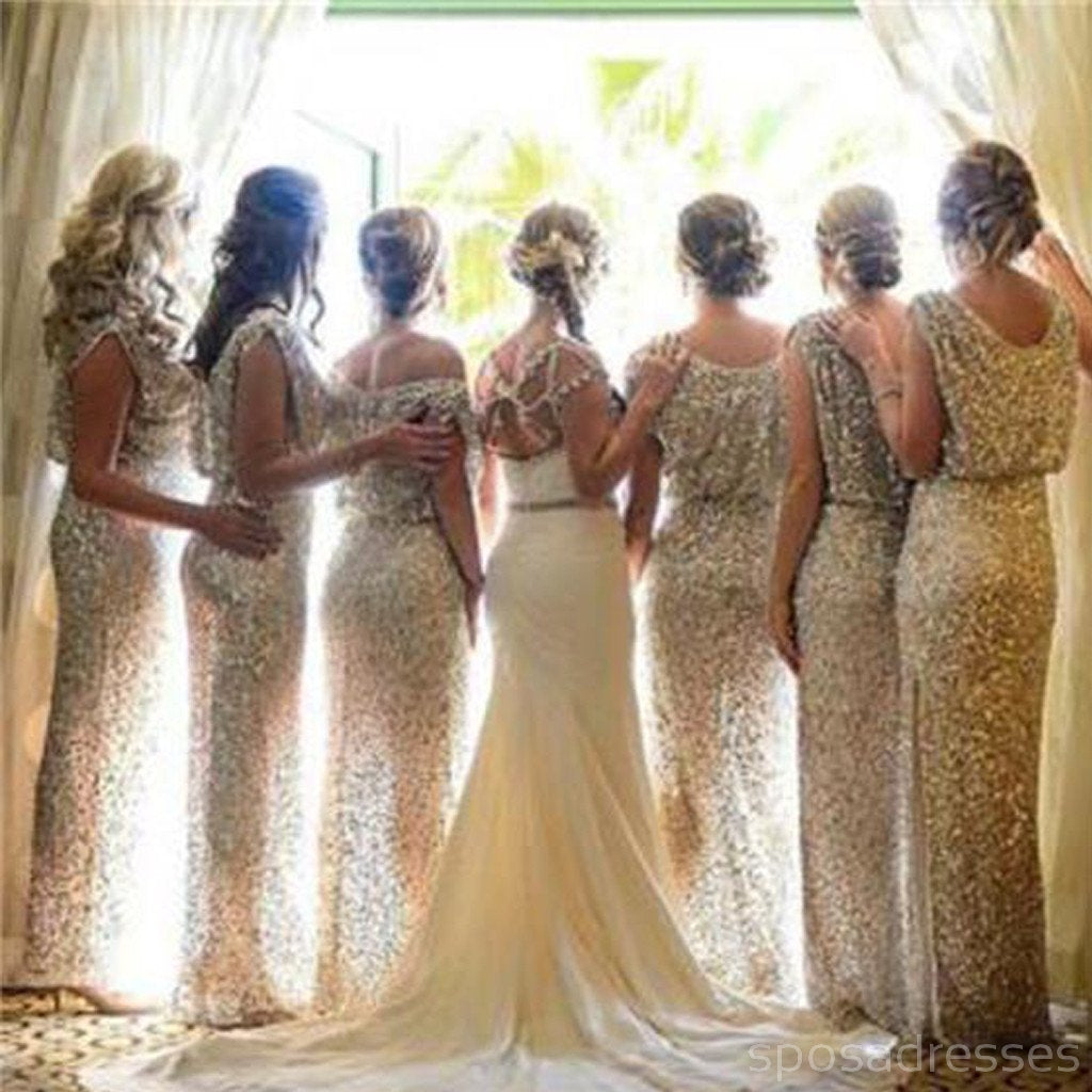 Δημοφιλή Sparkly Bling Sequin καιρό για πώληση Γάμος Guest Φορέματα επίσημη γοητευτική παράνυμφος φορέματα, WG29